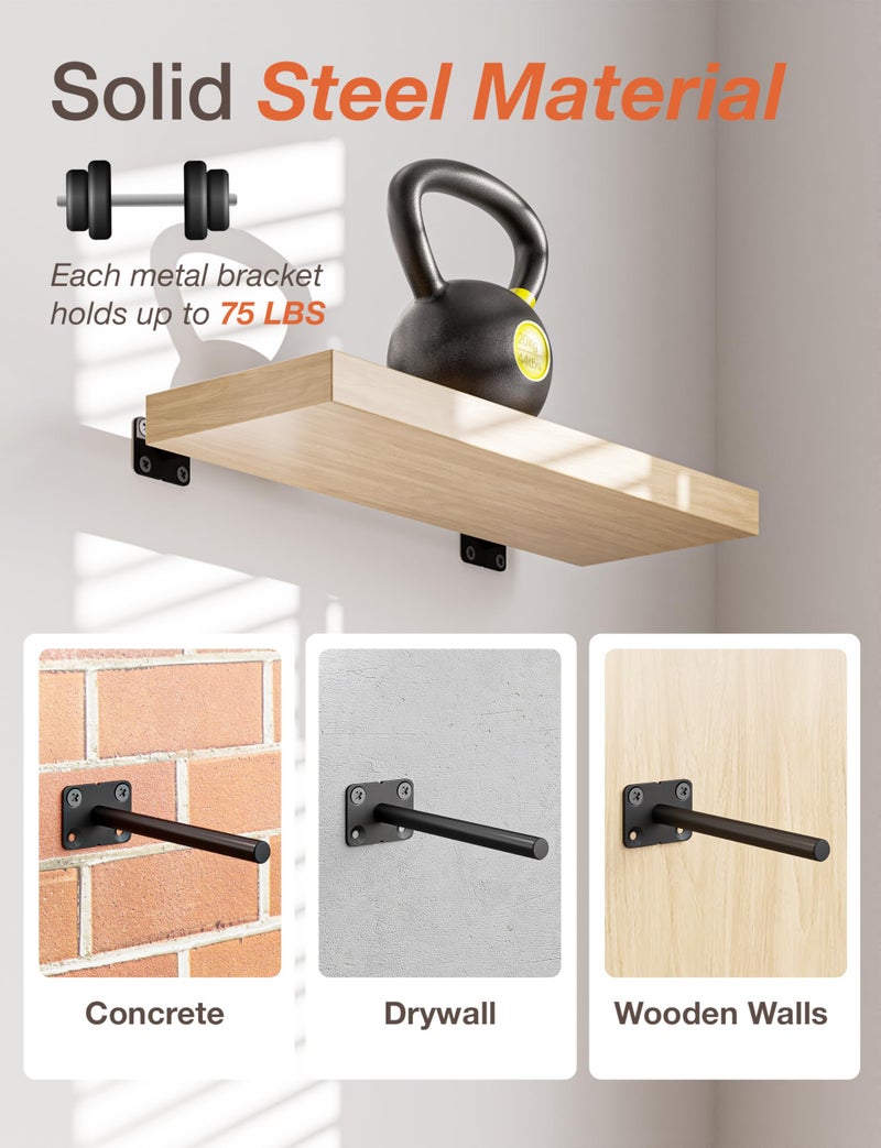 BATODA - 6" Floating Shelf Bracket (8 pcs) - Solid Steel Blind Shelf Supports - Hidden Brackets for Floating Wood Shelves - Blind Shelf Support â€“ Shelving Mounting Hardware Included (Pack 8) - Image 4